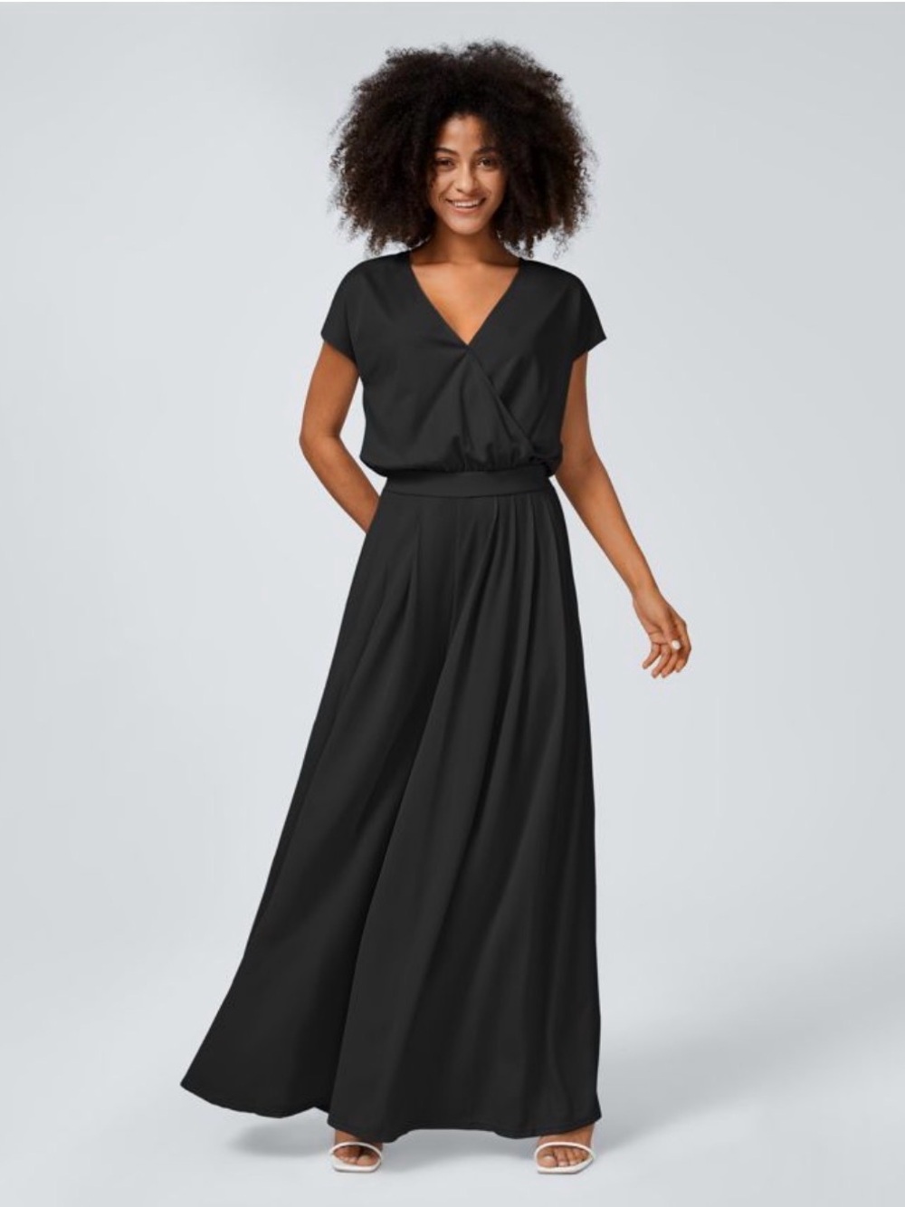 HALARA V Neck Short Sleeve Side Pocket Wide Leg Jumpsuit